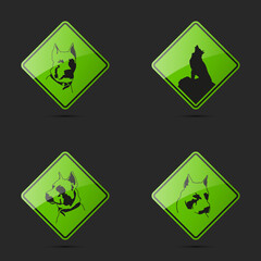 Obraz premium Road sign pitbull logo, dog symbol, simple illustration, Pitbul silhouette. American staffordshire terrier. Dog year icon