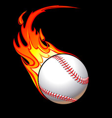 flaming baseball on black background