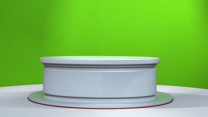 white table with green background in news studio 