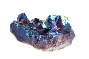 Macro mineral stone Titanium Quartz, Flame Aura Quartz on a white background