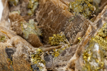 Macro mineral stone Barit Pyrit on a white background