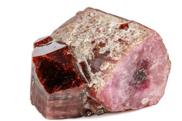 Macro mineral tourmaline stone on a white background