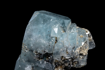 Macro mineral stone Aquamarine on a black background