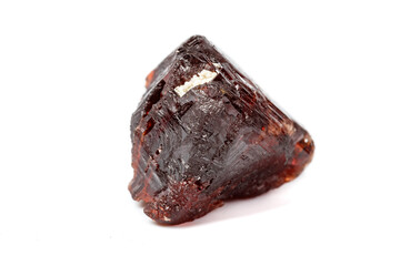 Macro mineral stone Garnet Spessartine on a white background