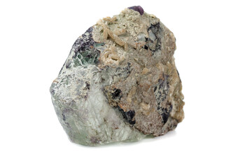 Macro of a mineral stone Fluorite on a white background