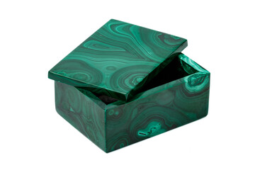macro.malachite boxes on white background