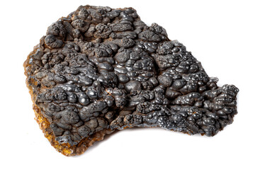 Macro mineral Hematite stone on a white background close-up