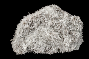 Macro mineral stone sulfite quartz on a black background
