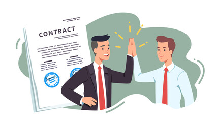 Business men give high five on signed contract