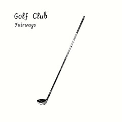 Golf Club types. Fairways. Ink black and white doodle drawing in woodcut style.