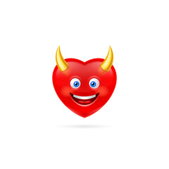 Red Heart Character with Golden Horns. Cute Cartoon Style Illustration. Romantic Love Lovesickness Symbol. St Valentine Greeting Card Decor, or Marriage Anniversary