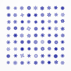 Vector Christmas set of light blue snowflakes and stars.