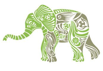 Elephant, decorative  folk ilustration