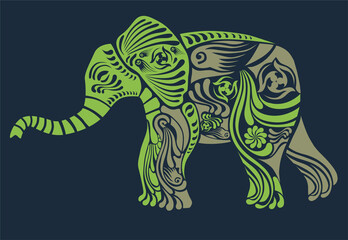 Elephant, decorative  folk ilustration dark