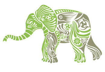 Elephant, decorative  folk ilustration