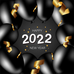 Happy 2020 New Year. Balloon and confetti background. 