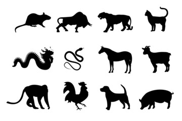 Chinese zodiac signs icons set