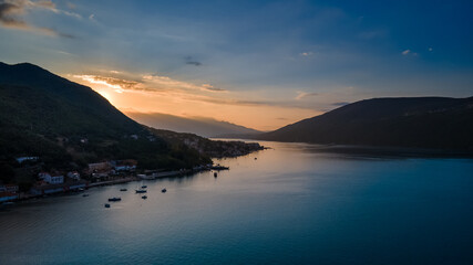 Sunrise in Bay of Kotor in Herceg Novi Montenegro