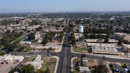 Fototapeta premium Morning aerial view of the downtown area of Tulare, California, USA.
