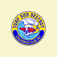 Illustration Summer Surfing Club Logo Badge