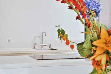 Close up of elegant sink in luxury kitchen