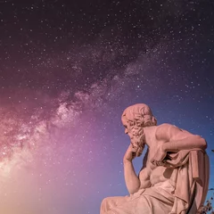 Fotobehang Socrates, the ancient Greek philosopher statue under starry night sky, Athens Greece © Dimitrios