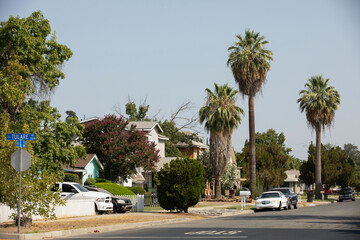 Morning view of a residential area of Tulare, California, USA.