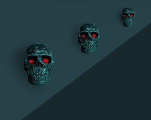 Glitter skull with red eyes.