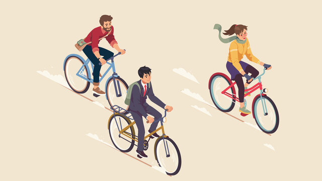 Cycling people, business, casual dressed ride bike