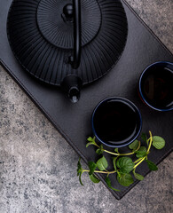  japanese cups of tea and teapot