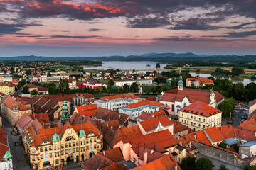 Obraz premium Cityscape of Ptuj Oldest City in Slovenia at Sunset
