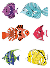 a set of vector tropical fish with a pattern