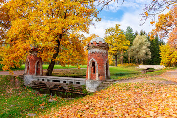 Red (Turkish) Cascade in autumn in Catherine park, Pushkin (Tsarskoe Selo), Saint Petersburg, Russia