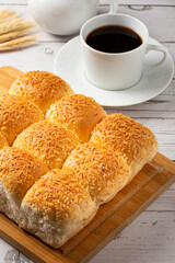 Breakfast table with coconut bread.