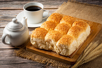 Breakfast table with coconut bread.