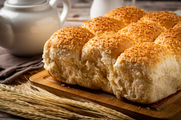 Breakfast table with coconut bread.