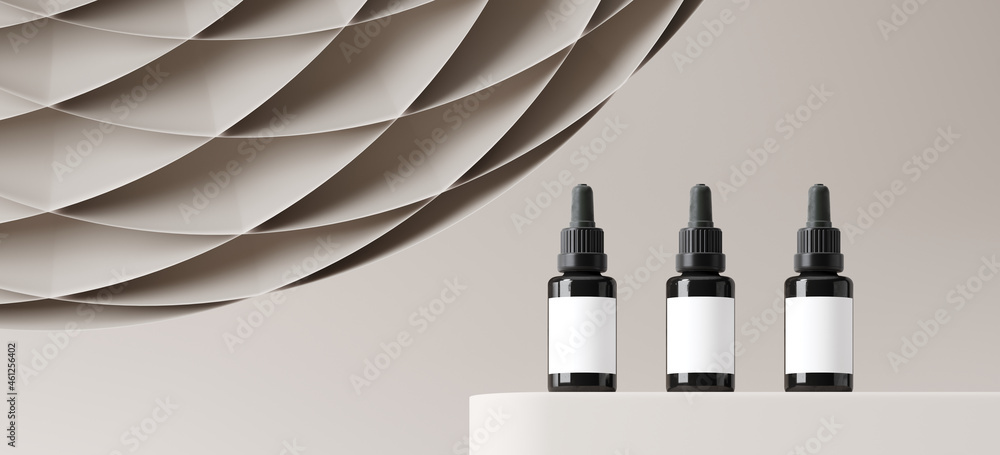 Poster minimal abstract background for product presentation. grey paper honeycomb ball with podium on grey 