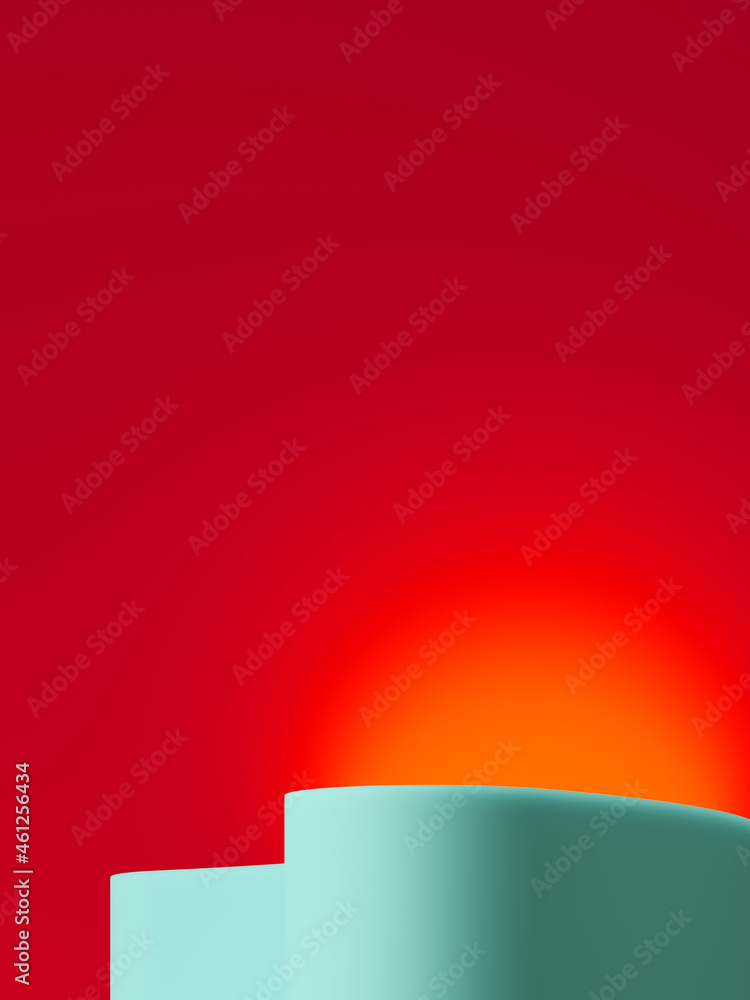 Poster minimal abstract background for product presentation. green podium on red background. 3d render illu