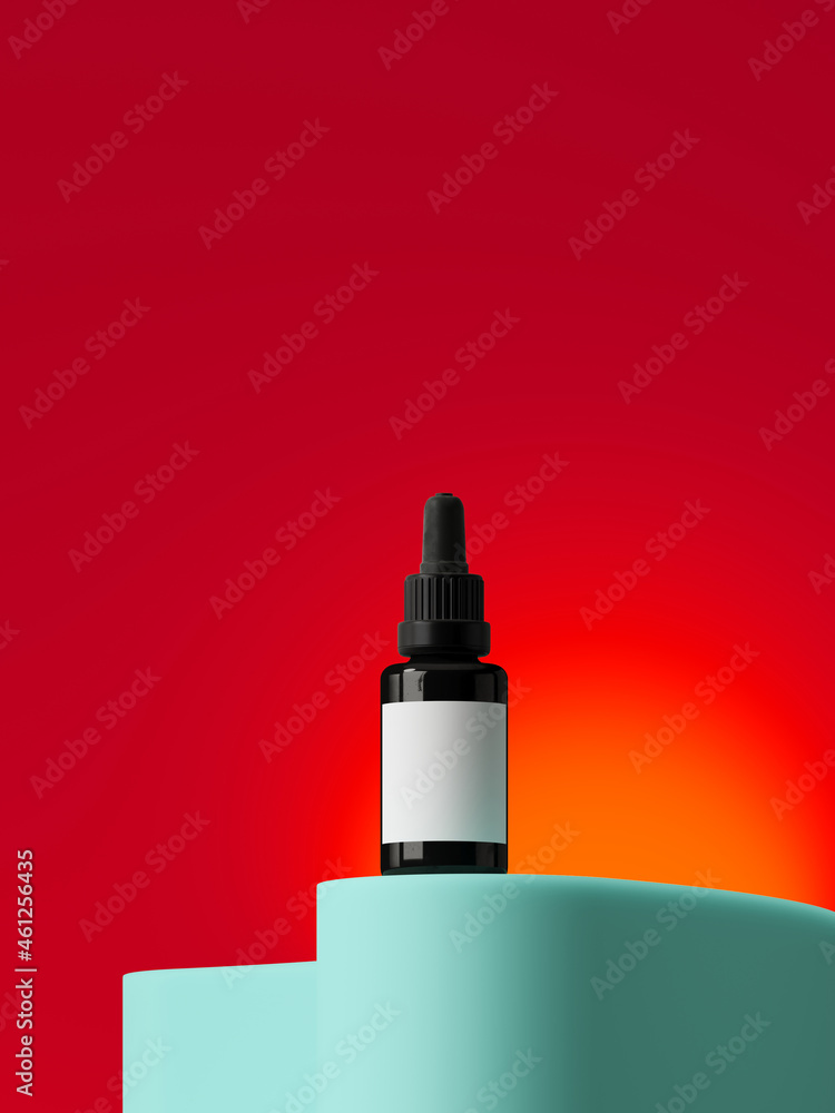 Poster minimal abstract background for product presentation. green podium on red background. 3d render illu