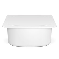Mockup Closed Cup Tub Food Plastic Container For Dessert, Yogurt, Ice Cream, Sour cream Or Snack. Illustration Isolated On White Background. Mock Up Template Ready For Your Design. Vector EPS10