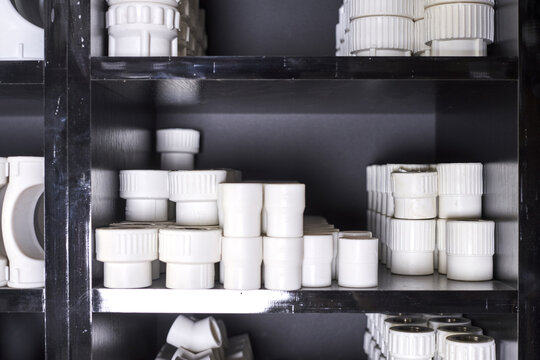Set of ppr pipe adapters on a shelf