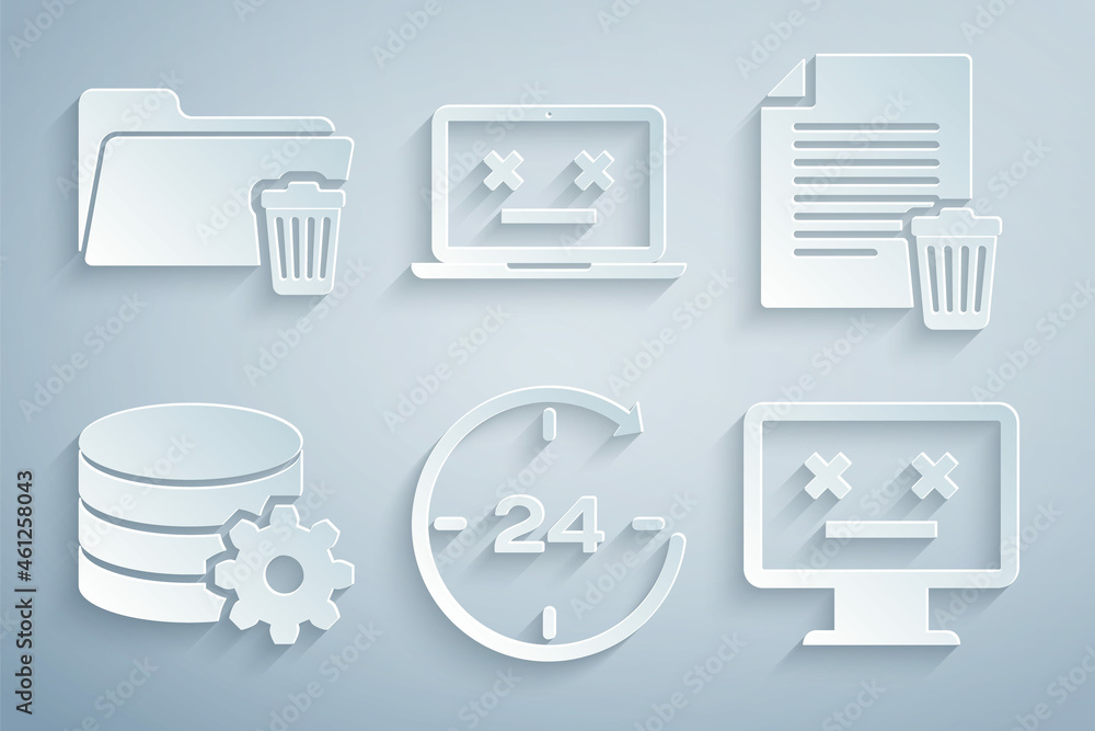Poster set clock 24 hours, delete file document, setting database server, dead monitor, laptop and folder i