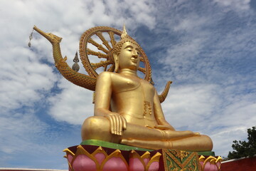 Big buddha in Koh Samui in Thailand sitting. Travelling in summer during corona