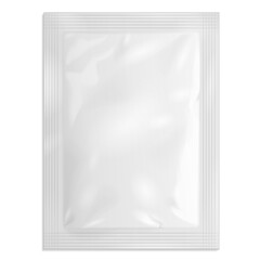 Mockup Blank Retort Foil Pouch Packaging Medicine Drugs Or Coffee, Salt, Sugar, Sachet, Sweets Or Condom. Illustration Isolated On White Background. Mock Up Template.