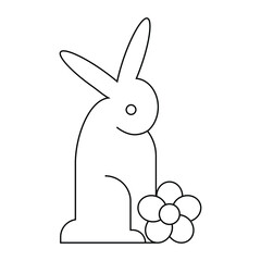 Not tested on animals. Linear icon. Vector image. Rabbit with a flower.