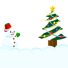 クリスマスの背景素材（雪だるま・クリスマスツリー）