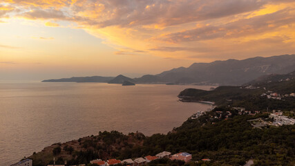 Sunset over the Adriatic sea in Montenegro. Last minutes of sunset.
