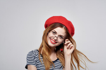 pretty woman wearing glasses posing fashion attractive look red earrings jewelry lifestyle