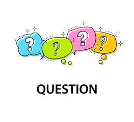 Question mark icon in color speech bubble. Dialogue