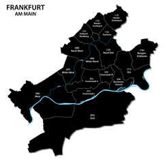 administrative vector map of Frankfurt with all districts - obrazy, fototapety, plakaty